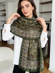 女士多功能长款披肩围巾 春夏薄纱围巾 女士秋冬新款大花围巾 - 薄荷綠 - 查看 3