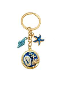 1pc Unisex Summer Ocean Series Seashell, Seahorse, Starfish Keychain, Creative Alloy Metal Round Pendant Bag Charm - Multicolor - View 4