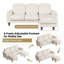 Convertible Sectional Sofa, L-Shaped Sofa With A Movable Sugar-Cube-Style Chair As A Footstool, Suitable For Living Rooms, Apartments And Small Spaces In Offices - White Towel - View 5