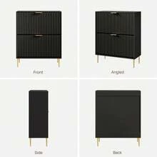 SICOTAS Fluted Shoe Cabinet Storage For Entryway With 2 Flip Drawers-11.8" Deep Freestanding Shoe Organizer Cabinet With 6-Tier Shelves, Large 20 Pairs Shoes Rack Cabinet For Foyer Hallway - 黑色 - 查看 8