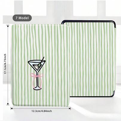 Green Striped Pattern Protective Cover Suitable For 7/6.8/6 Inch Kindle Paperwhite (12th/11th/10th/7th/6th/5th Generation - 2024) | Kindle E-Reader Colorsoft Signature Edition Accessories, Cute Minimalist Protective Cover, Lightweight Cover | Thin Protective Cover, Suitable As A Gift For Colleagues And Friends