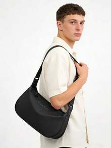 Cdie Kdbl 'Textured Waterproof Fabric Men's Crossbody Bag, Simple, Commuting, Sports, Casual Shoulder Bag, Dumpling Bag, Large Capacity Crescent Bag, Unisex Bag, Campus Student Bag' - Black - View 2