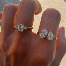 VKHK 1 chiếc nhẫn bằng thép không gỉ mạ vàng 18K đính đá Zirconia, thích hợp cho nữ đeo hàng ngày và trong các dịp cưới, làm quà tặng. - Nhiều màu - Xem 3