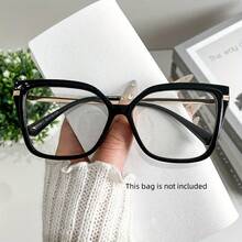 New Stylish Large-Frame Cat-Eye Glasses With Metal Spring Legs, Unique Color-Blocking Design, Simple And Versatile, Suitable For Both Women And Men, Ideal For Photography And Daily Wear - 黑色的 - 查看 12