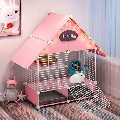 Indoor Rabbit Cage, Rabbit Villa, Small Animal Cage With Tray