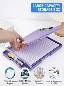 1pc Large Capacity File Storage Box - Personalized A4 Size, With Clipboard, Storage Function Clipboard, Nurse Essential, Pen Holder, File Clip, File Storage Box, 2-In-1 Learning Material Storage Box - Ultimate Organization And Information Classification - Office Desk Accessory, School Supplies - Document Box With Built-in Pen Holder - View 5