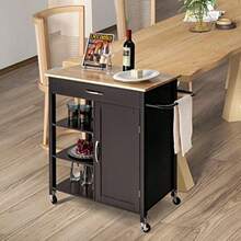 Kitchen Island With Storage Rolling Kitchen Cart With Towel Rack Storage Drawer And 3-Tier Open Shees Kitchen Island On Wheels With Rubber Wood Top 34.5 X 18.5 X 36.5 Inches Espro - 如圖 - 查看 4