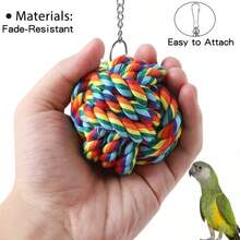 1pc Colorful Cotton Rope Ball Bird Toy, Hanging Rope Ball Chew Foraging Toy - Suitable For Cockatiel, Parakeet, Lovebird, African Grey, Macaw, Conure And Other Bird Species - Fits All Bird Cages And Play Stands - View 7