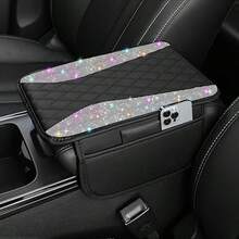 Car Armrest Pad With Sparkling Diamonds, Car Leather Armrest Cover With 2 Storage Pockets, Universal Center Console Cover Diamond Decor Fit For Most Cars, Multi-Color Diamonds - Diamond-shaped Sparkling Diamonds - View 16