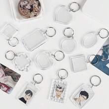 5pcs Blank Photo Frame Keychain Clear Acrylic Keyring Insert Photo Split Key Pendant DIY Key Holder Couple Anniversary Gifts - A - View 1