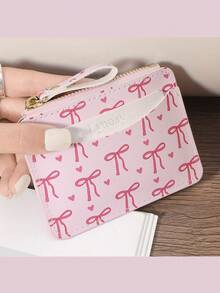 1PC Ins Style Zipper Women's Card Bag Pink Heart-Shaped Bow Card Storage Case Lightweight Daily Card Holder - Multicolor - View 6
