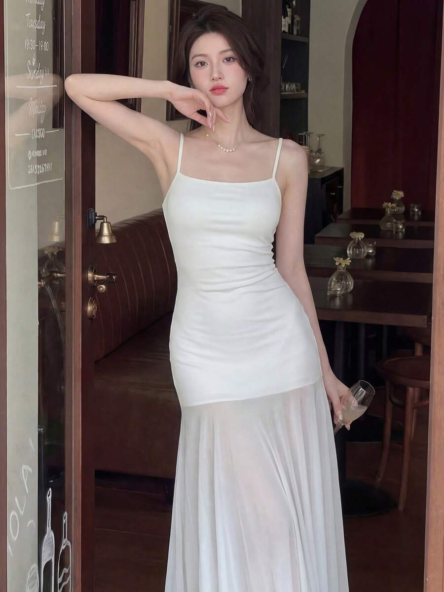 Y6Y 夏季新款白色吊带收腰长连衣裙 - 白色 - 查看 1