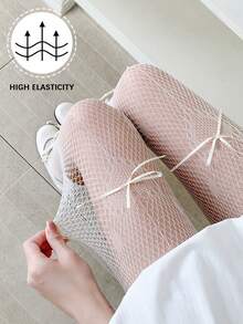 洛丽塔风格透明蝴蝶结连裤袜，防勾丝黑色长筒袜，性感白色紧身裤 - 彩色 - 查看 1