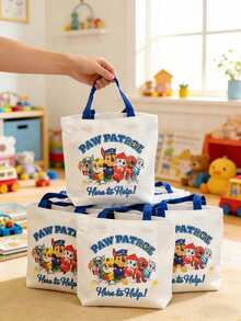 Paw Patrol 1pc Cartoon Canvas Tote Bag, Suitable As Birthday, Back To School, End Of Term Gift, Featuring Characters Like Rubble, Chase, Rocky, Zuma, Skye, Everest, Tracker, Tuck, Ella, Rex, WildCat, Liberty, Can Be Used As Classroom Gift, Office Stationery Storage Bag And Student Handbag - Multicolor - View 9