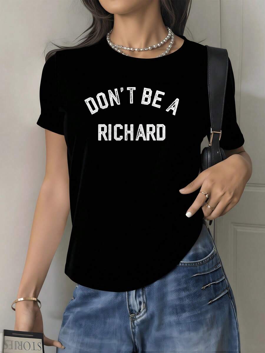 Frase motivadora divertida que invita a mantener una actitud positiva y amigable recordando la importancia del respeto y la empatía camiseta de mujer casual cómoda 220g para uso diario - Negro - Ver 1