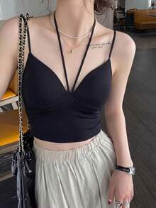 Spring/Summer Fashionable Sexy Women Camisole With Padded, Women Built-In Bra Camisole Layered Tank Top - Black - View 5