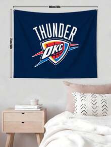 OKC Thunder Basketball Logo Tapestry  Sports Fan Art Decor, Premium Microfiber Fabric, Living Room/Bedroom Wall Hanging, Unique Football Gift Idea For Him, Stylish & Comfy! - Trắng - Xem 3