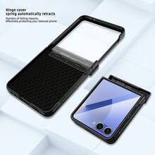VIETAO Custodia per telefono compatibile con Samsung Galaxy Z Flip 7 6 Flip6, con protezione in vetro temperato, con staffe nascoste e texture a quadri - Arancione - Visualizzare 5