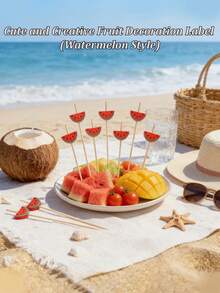 100支/包（12厘米/4.72英寸）可爱西瓜造型食物签，适用于酒店、餐厅和派对上的蛋糕、甜点、沙拉和三明治。 - 彩色 - 查看 7