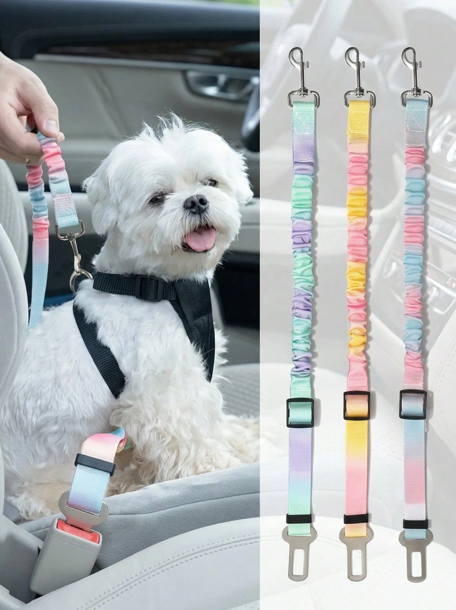 PETSIN 1 Pc Pet Car Seat Belt, Gradient Color Dog Retractable Leash, Rainbow Style Pet Leash, Elastic Cushioning Car Seat Belt Nylon Seat Belt, Heavy Duty Durable Dog Car Seat Belt, Dog Seat Belt, Make Your Dog ! Dog Outing Dog Supplies Dog Car Seat Car Seat Covers Dog Car Seat Cover Pet Car Seat