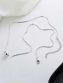 1pc Stainless Steel Necklace With Simple Round Bead Pendant, Suitable For Women, Daily Or Festival Wear - Antique Silver - View 8