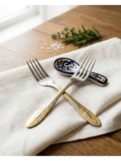 Combo 6 Garfos Dourados em Metal Reforçado Talher Premium 15cm - DOA009