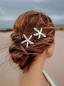 Women's Sweet And Elegant Star Pearl Fully Studded Hair Clip, Lightweight And Portable Anti-Slip Durable, Suitable For Daily Or Beach Date Fashion Accessory, Perfect Gift For Friends And Family On Vacation,Summer,Holiday,Travel, Head Accessories - Multicolor - View 2