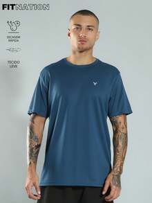 FITNATION Men's Fitness Gym T-Shirt In DRYFIT Fabric That Dries Sweat Quickly - Màu xanh ngọc - Xem 2