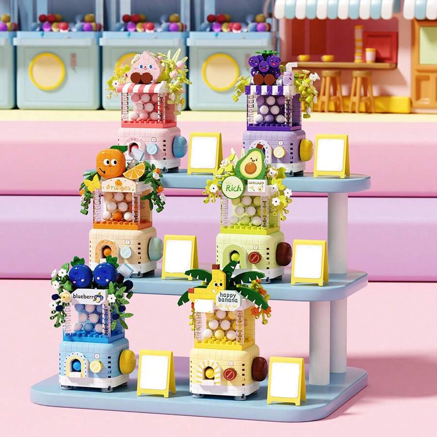 Gashapon Machine Model Small Particle Building Blocks Toy, Cute Cartoon Handmade DIY Desktop Decor Ornament Gift - 彩色 - 查看 1