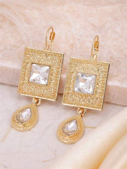 1pc Fashionable Women's Earrings, European And American Style, Rhinestone Inlaid, Dignified And Elegant, Earring Hook, Dangle Earrings, Bridal Wedding Party Accessory, Holiday Gift