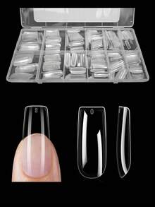 Bộ 600 móng giả trong suốt/hộp, hình dáng vừa/dài như móng hình quan tài, vuông, hạnh nhân, nhọn, oval, tròn, cỡ 10/12, móng dán, dụng cụ làm móng tại salon và tự làm tại nhà cho nữ. - Xem 18