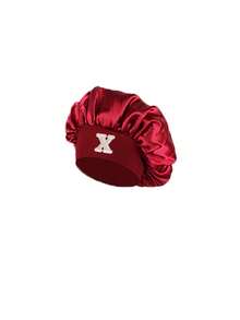 1顶儿童字母图案睡帽，窄檐弹力缎面光滑面料，舒适透气。 - 酒紅色 - 查看 6