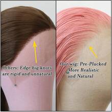 浅粉色长直发假发，玫瑰粉色合成蕾丝前假发，预先拔毛，自然发际线，耐热纤维假发，角色扮演日常佩戴假发 - 彩色 - 查看 5