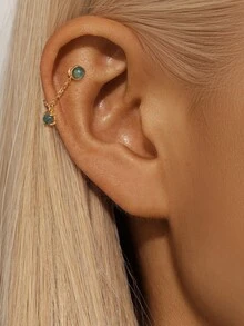 1pc 925 Sterling Silver Agate/Colorful CZ/Opal Earring Chain Accessory, 18K Gold Plated Earring Connector Chain, Convertible Dangle Earrings For Women With Double Pierced Ears - Gold - View 7