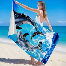 1 pièce Serviette de plage avec imprimé dauphin, créature marine. Serviette super absorbante et séchage rapide pour la natation, couverture de plage douce et légère. Accessoire de plage idéal pour la plage, la natation, l'extérieur, les voyages - Multicolore - Voir 4