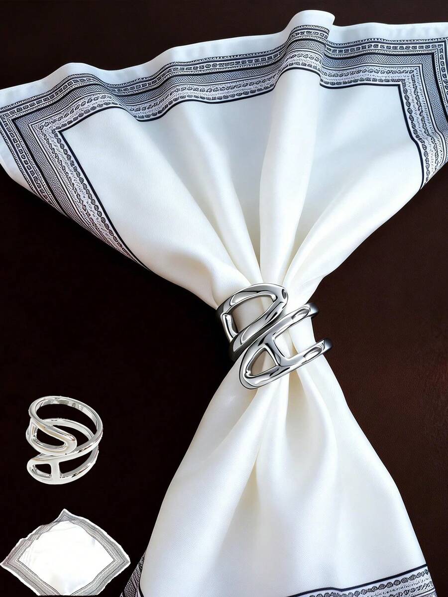 2pcs Women's Silk Scarf Set With Zinc Alloy Scarf Clips - Multicolor - View 1