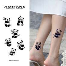 AMIFANS 可爱熊猫图案半永久纹身贴纸，可持续1-2周，持久耐用，果汁纹身，逼真纹身，浪漫纹身，防水，逼真纹身效果，独特设计，水果纹身，植物纹身 - 黑色 - 查看 10