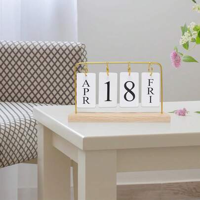 تقويم مكتبي خشبي دائم، عرض الشهر/التاريخ من معدن وخشب، بتشطيب ذهبي، قابل لإعادة الاستخدام، للمعلمين والطلاب وموظفي المكاتب، للمكتب والفصل الدراسي والمنزل، ديكور منزلي بطراز المزرعة، هدية تقدير للمعلم، هدية عيد المعلم، هدية عيد ميلاد، هدية عطلة، منظم مكتبي