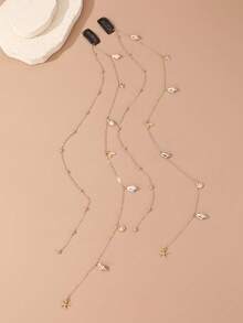 2 pièces Clips et chaînes à cheveux femme mode métallique en forme d'étoile de mer, coquillage, queue de poisson, gland. Convient pour le port quotidien, le printemps/été, la décoration de vacances à la plage, le serre-tête, les accessoires de plage - Doré - Voir 2