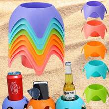 5 piezas, Portavasos de playa, Estante de almacenamiento de plástico para camping en la playa, Portavasos para cerveza y bebidas - Multicolor - Ver 2