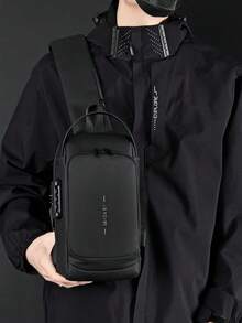 Tas Selempang Dada Pria dengan Kunci Sandi Anti-Pencurian, Teknologi Anti-Pencurian dan Kunci Tombol Digital - Tali yang Dapat Diatur, Perangkat Keras Warna Emas, Kain Tahan Lama, Kompartemen Resleting dan Kompatibilitas Port, Cocok untuk Sepeda Motor, Perjalanan, Gym, Penggunaan Sehari-hari - Acara Kasual dan Formal (Hitam/Cokelat) - Muat Smartphone dan Barang-Barang Penting - MultiWarna - View 3
