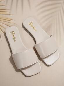 Dép xăng đan một quai đính đá cho nữ, dép nhựa đế bằng đa năng thoải mái dùng ngoài trời. - trắng - Xem 2