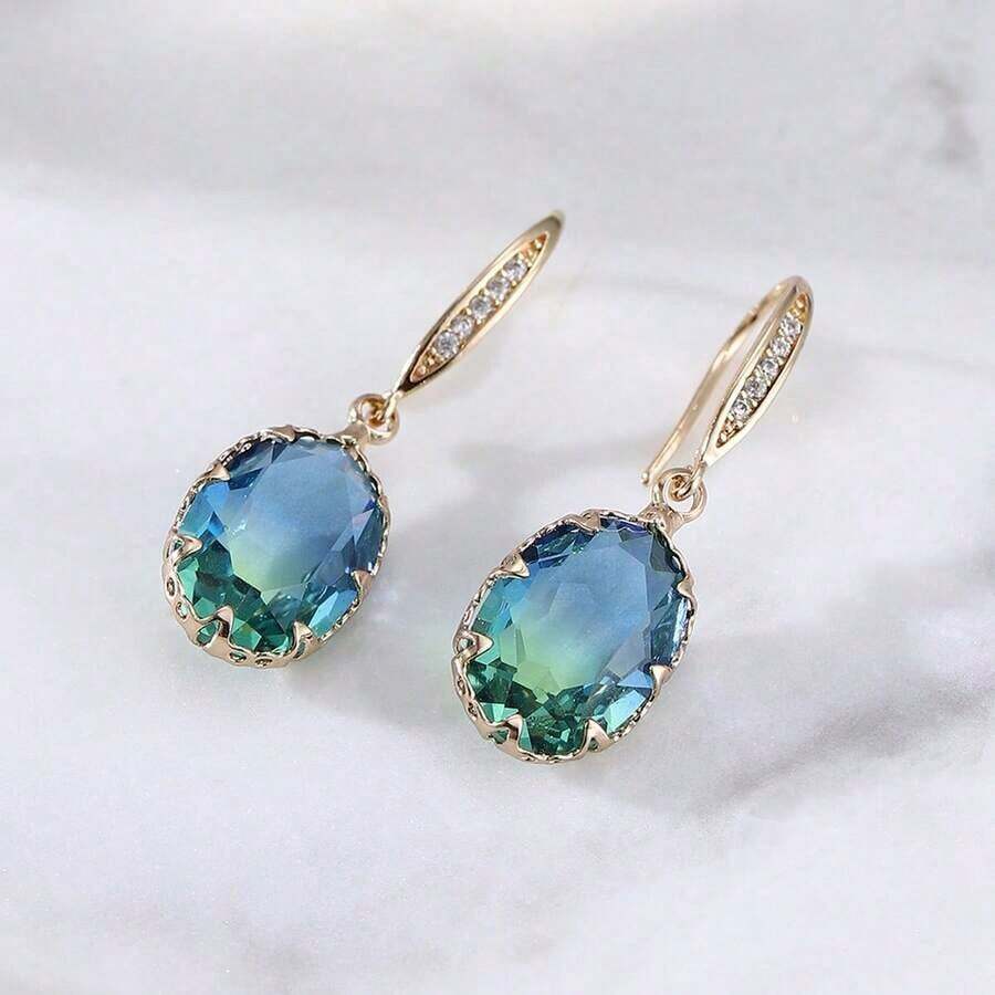 1pc Cubic Zirconia Drop Earrings Copper Jewelry - 淺藍色 - 查看 1