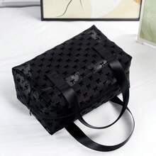 极简时尚化妆包，植绒黑色蝴蝶结设计，透气网布内衬，便捷双提手设计，可作洗漱包、沙滩包使用，适合旅行和日常使用，也是馈赠佳品。 - 黑色 - 查看 3