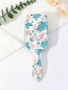1pc Summer Blue Sea Turtle Pattern Hair Straightening Air Cushion Comb, College Style Ocean Shell Pattern Large Massage Ventilated Handheld Brush, INS Floral Comb, Birthday & Holiday Gift For Family And Friends - Multicolor - View 13