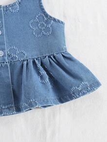 2pcs/Set Toddler Girls' Outdoor Casual Cute Floral Sleeveless Top & Fashionable Denim Shorts Set - Medium Wash - View 4
