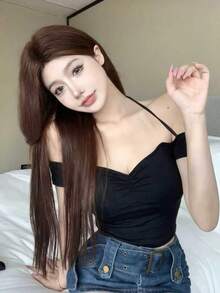 Sexy Off Shoulder Cropped Top, Unique Delicate Spaghetti Strap Clavicle Short Sleeve T-Shirt Black Summer - Black - View 4