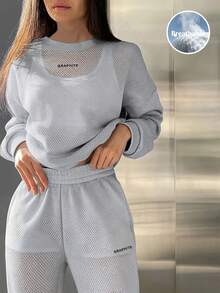 Women's 2-Piece Casual Tracksuit Set - Crewneck Sweatshirt & Jogger Pants, Solid Color, Loose Fit, Long Sleeve, Elastic Waist, Suitable For Home, Leisure, Outdoor Activities, All Ages From Teen To Adult, Minimalist Fashion Sportswear - Grey - View 8