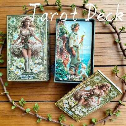 78张春芽塔罗牌套装 | 绿色森林美学骑士-韦特塔罗牌 | 70*120mm大尺寸优质纸板占卜游戏卡牌 | 附带说明书 | 适合初学者和灵性疗愈占卜工具