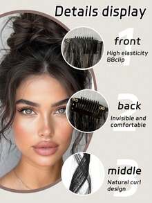 1pc Dragon Beard Bangs Synthetic Wig, Figure-Eight Shape, Slightly Curled On Both Sides, Naturally Modifies The Face Shape, Figure-Eight Bangs, Hair Clip, Hair Claw, Hair Clip, Hair Clip, Hair Accessories - Multicolor - View 2